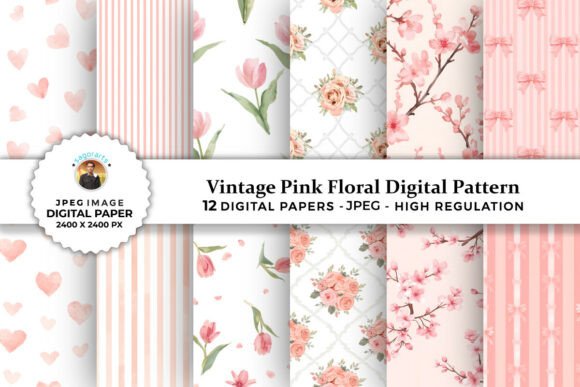 Download Vintage Pink Floral Digital Patterns - Pattern Collection