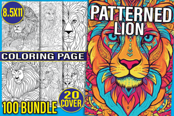 Download 100 Bundle Patterned Lion Coloring Page - Pattern Collection