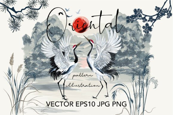 Download Oriental Cranes Vector Pattern - Pattern Collection