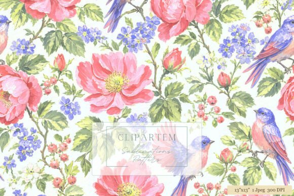 Download Bluebird Peony Floral Pattern Design - Pattern Collection