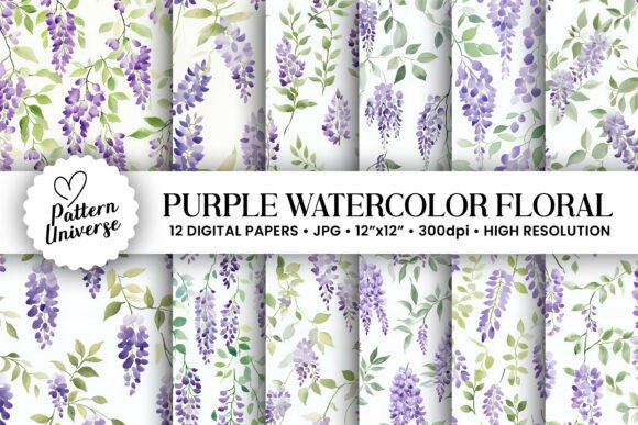 Download Purple Watercolor Floral Patterns - Pattern Collection